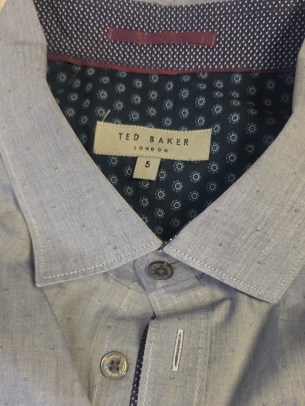 Ted Baker Men's Pale Blue Dress Shirt with Subtle Dot Texture